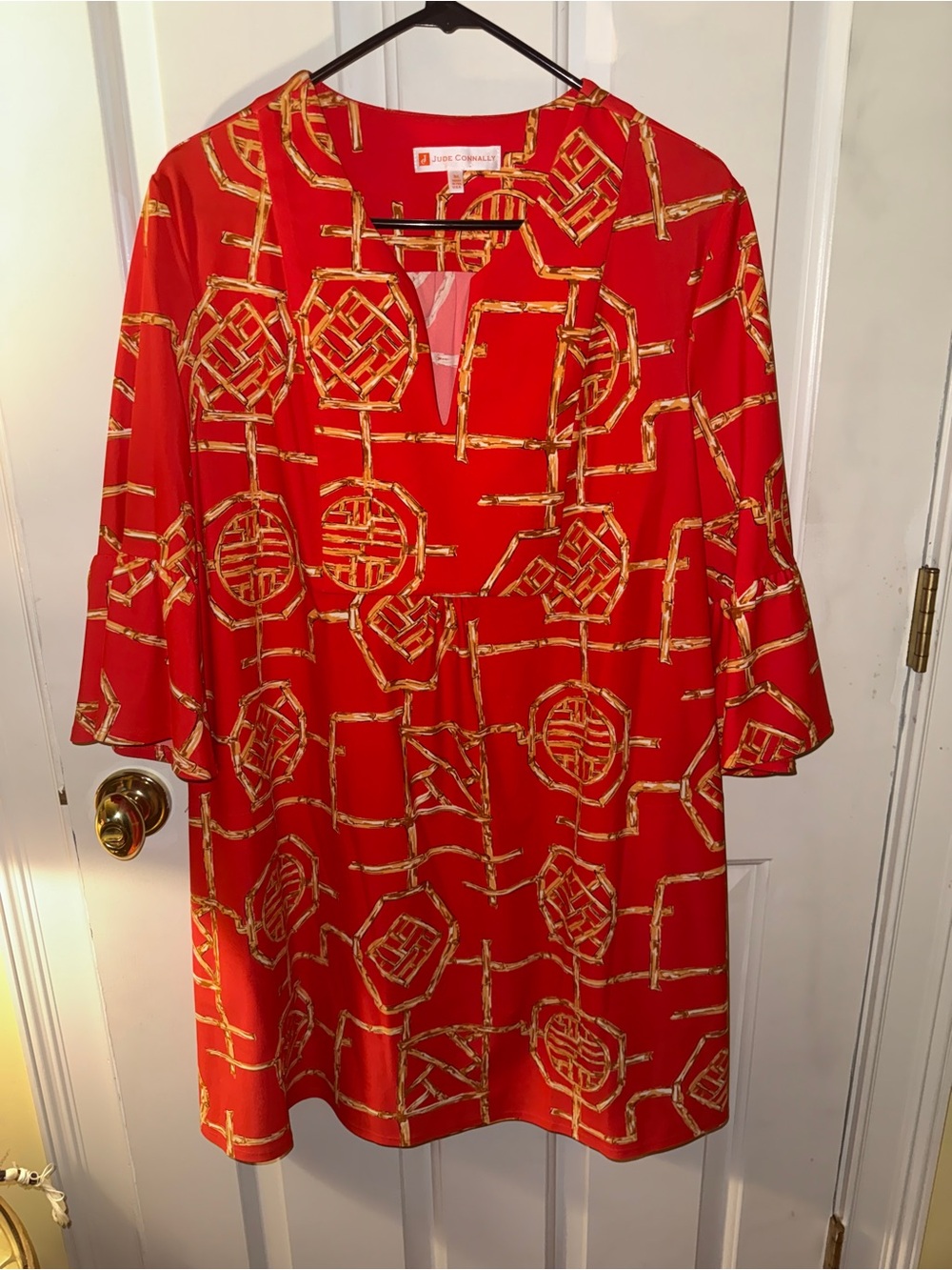 Jude Connally Red Tunic with Gold Geometric Print